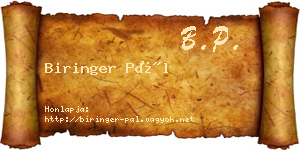 Biringer Pál névjegykártya